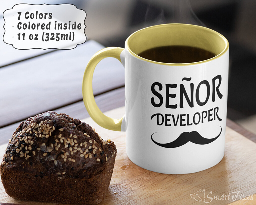 Senior developer mug yellow